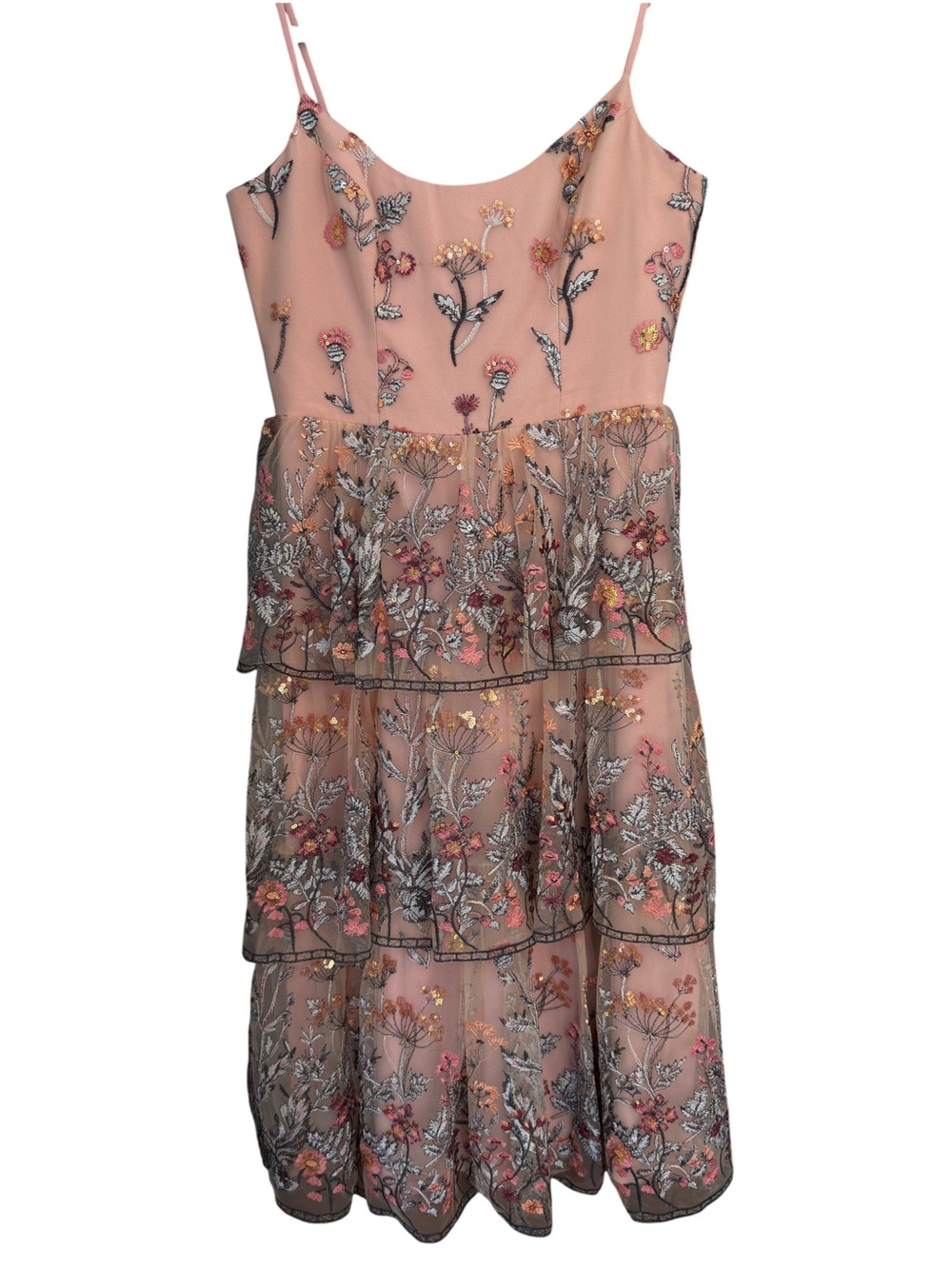 Embroidered Tiered Midi Dress in Dusty Rose - Picture 3 of 7